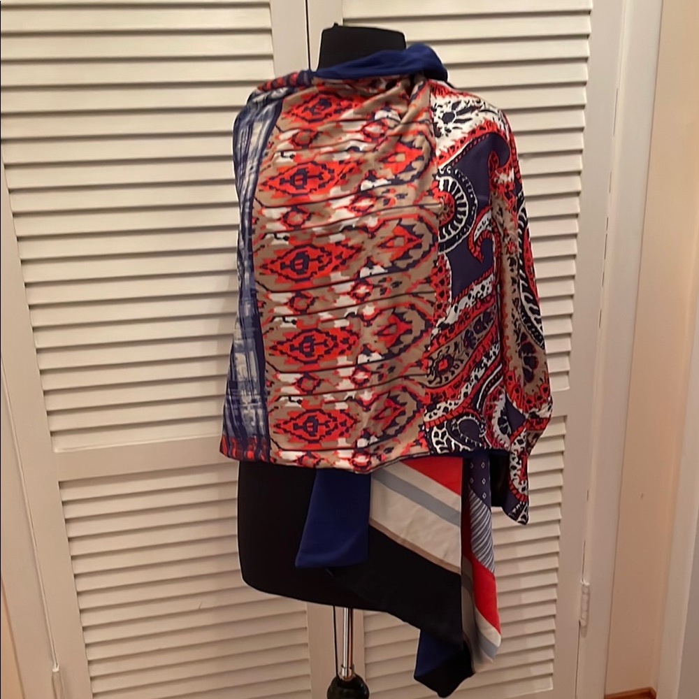 NWT BCBG max azria Vibrant Patterned Scarf double sided 24x78